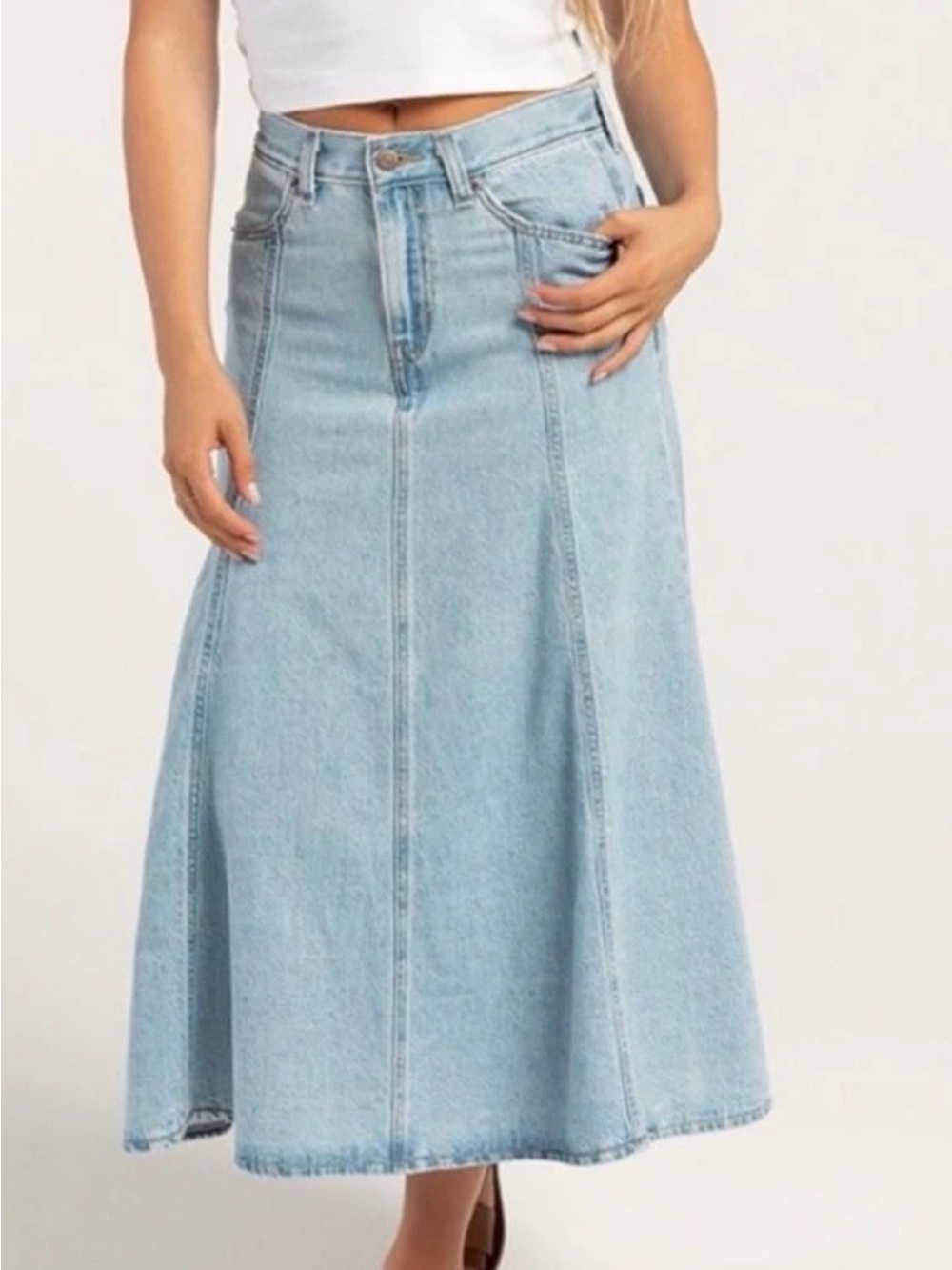 Levi’s NWT size 24 Light Blue highwaist denim fit and flare A-Line midi Skirt